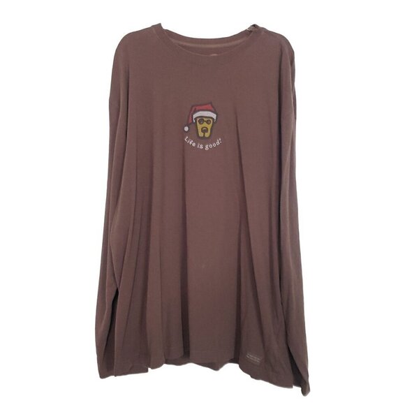 Life is Good Dog Santa Shirt Yellow Lab Cotton Brown Long Sleeve Mens Size XL - Picture 1 of 11